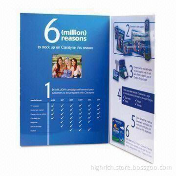 Video Greeting Card with USB Download and Recharge, 128MB to 2GB Memory Capacity